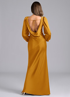 Azazie Rylina Bridesmaid Dresses Butterscotch Mermaid Long Sleeve Stretch Satin Dress image2