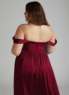 Azazie Morana Bridesmaid Dresses Burgundy A-Line Off the Shoulder Stretch Satin Convertible Dress image18