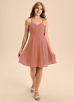 Azazie Avelina Junior MAI TAI A-Line Pleated Chiffon Dress image3