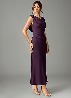 Azazie Kieryn Bridesmaid Dresses Plum Mermaid Pleated Stretch Satin Dress image3