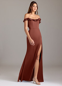 Azazie Callie Bridesmaid Dresses Auburn A-Line Ruched Stretch Satin Convertible Dress image6