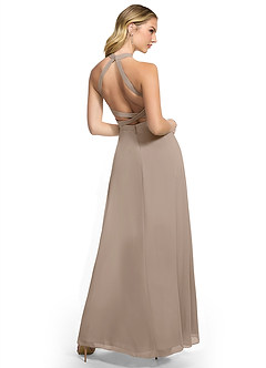 Azazie Clarice Bridesmaid Dresses Taupe A-Line Halter Chiffon Dress image4