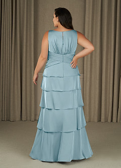 Azazie Viola Mother of the Bride Dresses Moody Blue A-Line Pleated Stretch Satin Dress image7