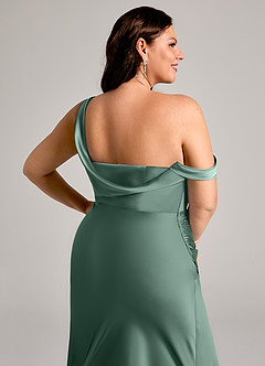 Azazie Madelyn Bridesmaid Dresses Eucalyptus Mermaid One Shoulder Stretch Satin Convertible Dress image14