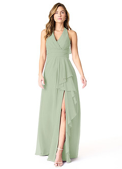 Azazie Aviv Bridesmaid Dresses Dusty Sage A-Line Pleated Chiffon Dress image1