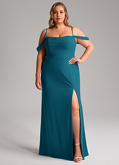 Azazie Saige Jurken voor bruidsmeisjes Converteerbaar Jurk van Chiffon met A-Lijn Off the Shoulder Inkt Blauw image13