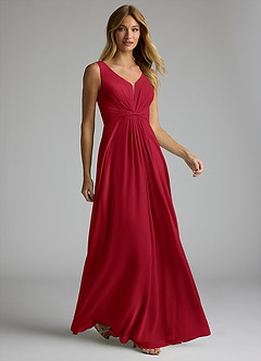 Azazie Gina Bridesmaid Dresses Scarlet A-Line V-Neck Pleated Chiffon Dress image3