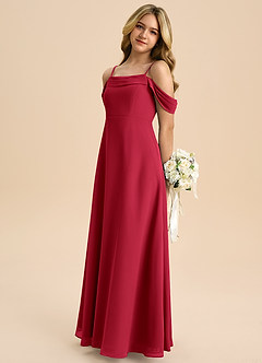 Azazie Anselie Junior Scarlet A-Line Off the Shoulder Chiffon Dress image5