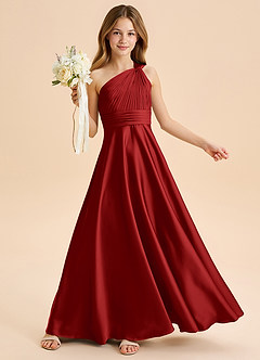 Azazie Charlize Junior Pomegranate A-Line Pleated Stretch Satin Dress image1