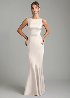 Azazie Tamera Robes de demoiselle d'honneur Robe Sirène en Satin extensible Plissé Albâtre Blanc image3