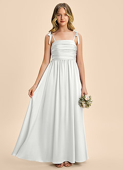 Azazie Jayden Junior Vestido Blanco de Satén Elástico de Corte en A con Plisado image4