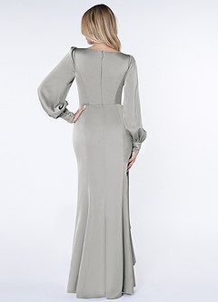 Azazie Raye Robes de demoiselle d'honneur Robe Sirène en Satin extensible Manche longue Argent image2