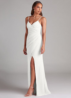 Azazie Maci Vestidos de damas de honor Vestido de Blanco de Gasa de Corte Recto con Plisado image8