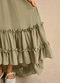 Azazie Kass Flower Girl Dresses Moss Green A-Line Pleated Chiffon Dress image7