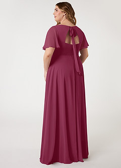 Azazie Kimber Brautjungfernkleider A-Linie Volantärmel Chiffon Kleid Maulbeerrot image8
