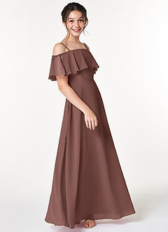 Azazie Maggie Junior Robe Trapèze en Mousseline de soie Épaule décolletée Expresso image4