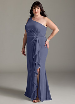 Azazie Liza Bridesmaid Dresses Stormy Mermaid One Shoulder Chiffon Dress image8