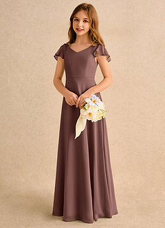 Azazie Nari Girls Formal Flower Girl Dresses Espresso A-Line with Sleeves Chiffon Dress image3