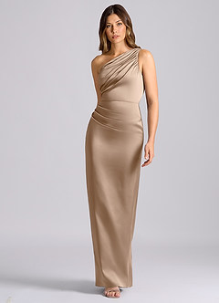 Azazie Akilah Bridesmaid Dresses Taupe Mermaid One Shoulder Stretch Satin Dress image4