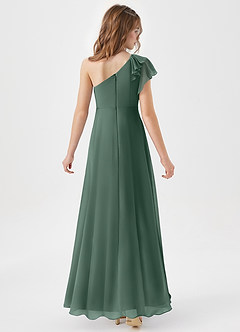 Azazie Arabella Junior Abito A-Line in Chiffon Increspato Muschio Marino image6