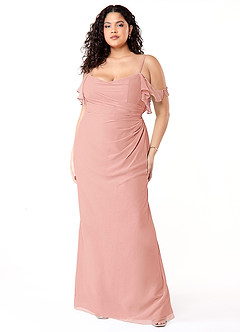 Azazie Emeralda Robes de demoiselle d'honneur Robe Fourreau en Mousseline de soie Épaule décolletée Rosette image7