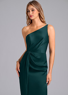 Azazie Naria Jurken voor bruidsmeisjes Jurk van Stretch Satijn met Kolom One-Shoulder Pijnboom image7