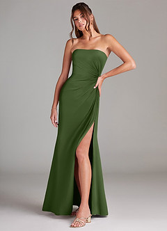 Azazie Aliani Bridesmaid Dresses Olive Sheath Strapless Chiffon Convertible Dress image4