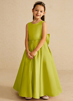 Azazie Pipsy Robe Demoiselle D'honneur Fillette Robe Trapèze en Mat Satiné Arc Citronnelle image4