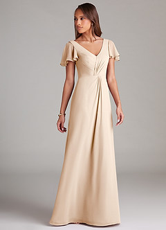 Azazie Soren Bridesmaid Dresses White Alabaster A-Line Ruched Chiffon Dress image4