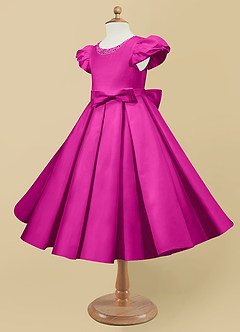 Azazie Jewel Flower Girl Dresses Fuchsia Ball-Gown Pleated Matte Satin Dress image6