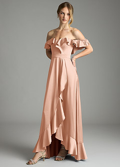 Azazie Lyra Bridesmaid Dresses Rose Gold A-Line Off the Shoulder Stretch Satin Convertible Dress image7