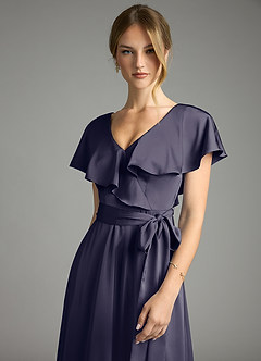 Azazie Lainey Vestidos de damas de honor Vestido de Tormenta de Satén Elástico de Corte en A con Con bolsillos image6