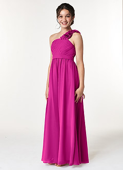 Azazie Flower Junior Robe Trapèze en Mousseline de soie Plissée Fuchsia image4