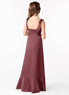 Azazie Barbara Vestido de Rosa Del Desierto de Satin Mate de Acampanado con Lazo image3