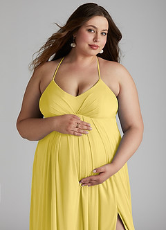 Azazie Annabelle Gravid brudtärna klänningar Klä A-Line V-ringad plisserad Golvlängd Maska image10