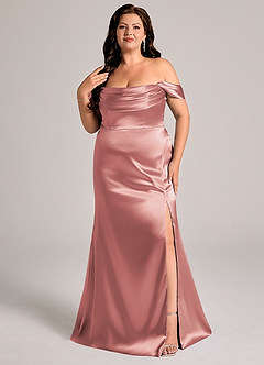 Azazie Saige Bridesmaid Dresses Dusty Rose Sheath Off the Shoulder Metallic Satin Convertible Dress image11