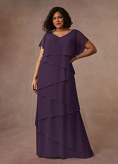 Azazie OHara Mother of the Bride Dresses Plum A-Line V-Neck Chiffon Dress image12