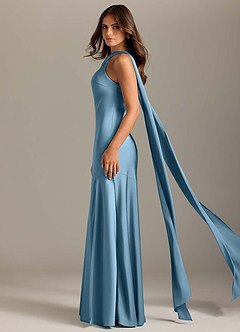Azazie Kinsley Bridesmaid Dresses Steel Blue Mermaid Side Slit Stretch Satin Dress image4