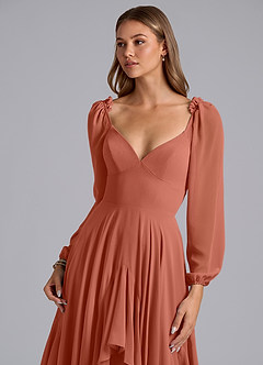 Azazie Karan Bridesmaid Dresses Clay A-Line Long Sleeve Chiffon Dress image6