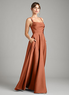 Azazie Shaude Bridesmaid Dresses Cedar Rose A-Line Pleated Stretch Satin Dress image6