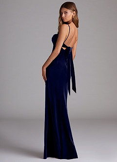 Azazie Mai Bridesmaid Dresses Dark Navy Sheath Sweetheart Neckline Velvet Dress image2