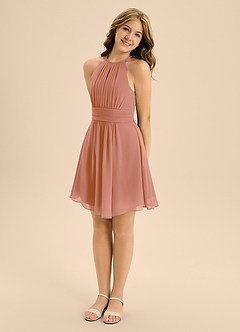 Azazie Bonnie Junior A-Linie Plissee Chiffon Kleid Mai Tai image4