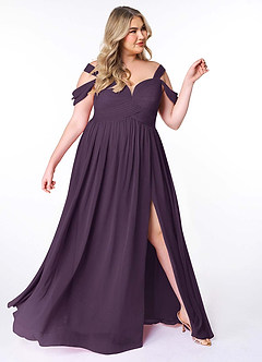 Azazie Lianne Bridesmaid Dresses Plum A-Line Off the Shoulder Chiffon Dress image11