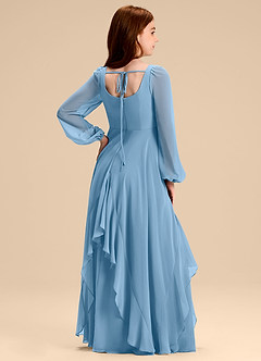 Azazie Clara Junior Abito A-Line in Chiffon Blusa Blu Acciaio image8