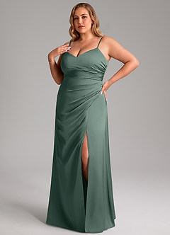 Azazie Azuree Robes de demoiselle d'honneur Robe Trapèze en Satin extensible Plissée Mousse De Mer image9