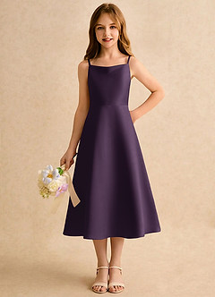 Azazie Jaella Girls Formal Flower Girl Klänningar Klä A-Line i Matt satäng Plisserad image5