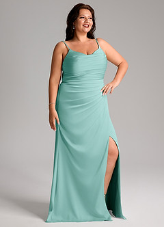 Azazie Deandra Bridesmaid Dresses Aqua Mermaid Pleated Stretch Satin Dress image10