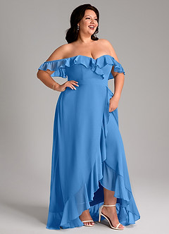 Azazie Lyra Robes de demoiselle d'honneur Robe Trapèze Convertible en Mousseline de soie Geai Bleu image14