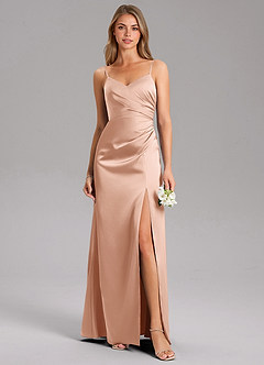 Azazie Azuree Bridesmaid Dresses Rose Gold A-Line Pleated Stretch Satin Dress image7