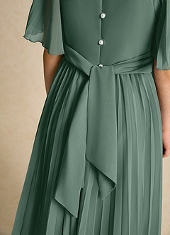 Azazie Gisele Flower Girl Dresses Sea Moss A-Line Pleated Chiffon Dress image7